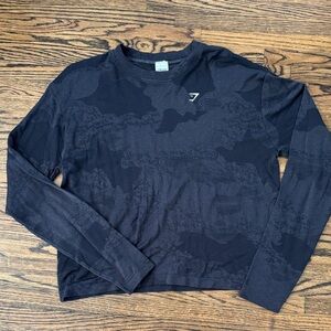 Gymshark Black Seamless Long Sleeve Top with Subtle Texture